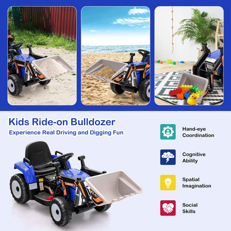 RC Electric Excavator Ride-On Toy Tractor for Kids with 2.4GHz Remote Control - 12V