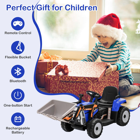 RC Electric Excavator Ride-On Toy Tractor for Kids with 2.4GHz Remote Control - 12V