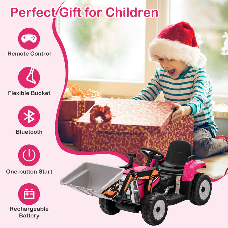 RC Electric Excavator Ride-On Toy Tractor for Kids with 2.4GHz Remote Control - 12V