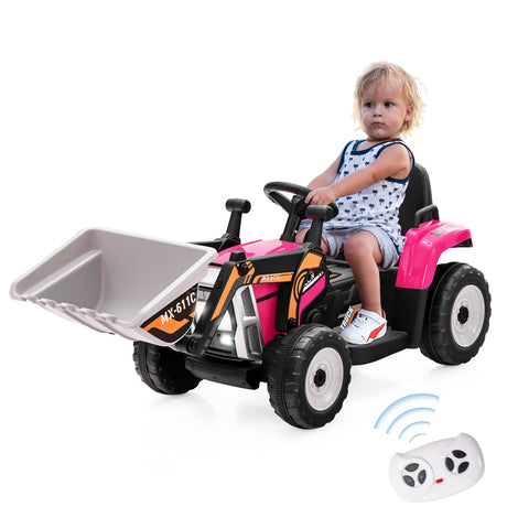 RC Electric Excavator Ride-On Toy Tractor for Kids with 2.4GHz Remote Control - 12V