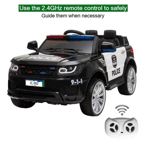 RC Kids SUV Police Car with LED Flashing Horn and Music - 12V Electric Ride On Toy
