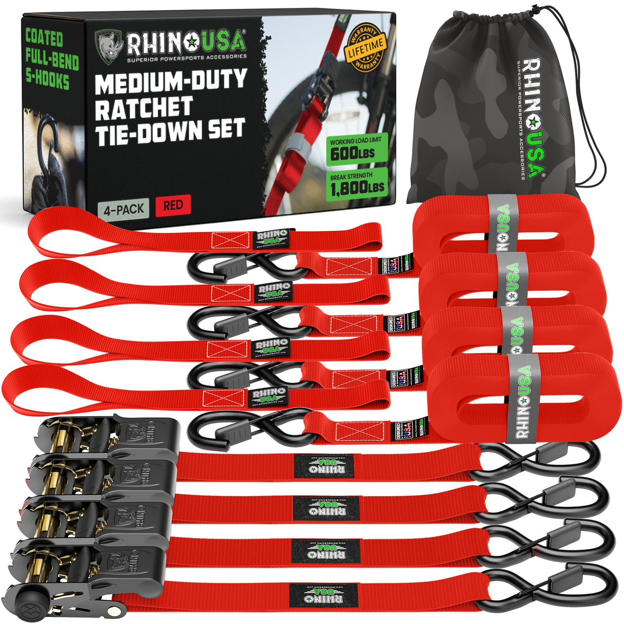1" x 15' Ratchet Tie-Down Set (4-Pack)