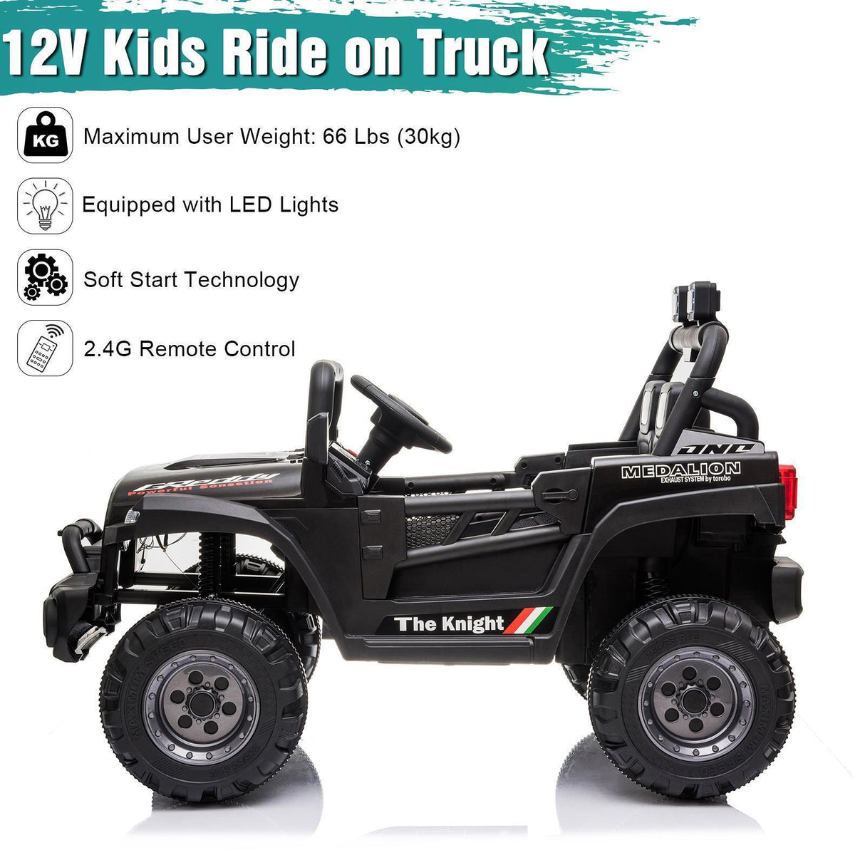 Rechargeable Electric Car Toy with Adjustable Seat Belt and 3 Speeds - Black