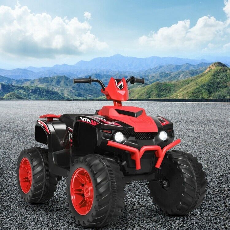 Red 12V Electric ATV Quad for Kids with 2-Speeds and LED Lights
