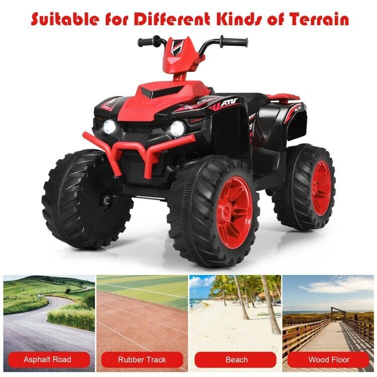 Red 12V Electric ATV Quad for Kids with 2-Speeds and LED Lights