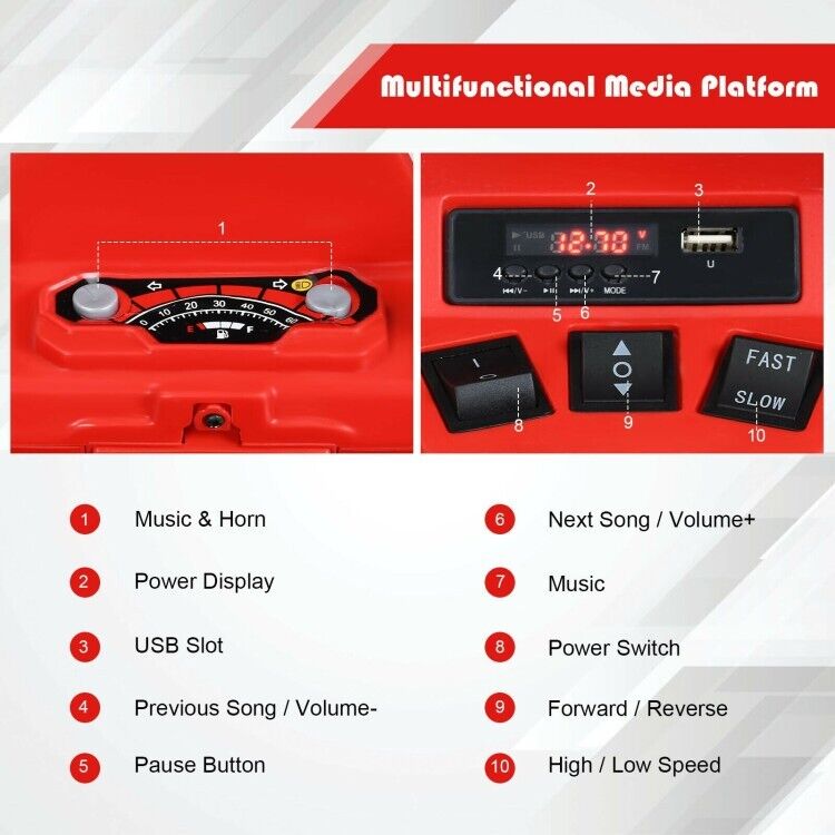 Red 12V Electric ATV Quad for Kids with 2-Speeds and LED Lights