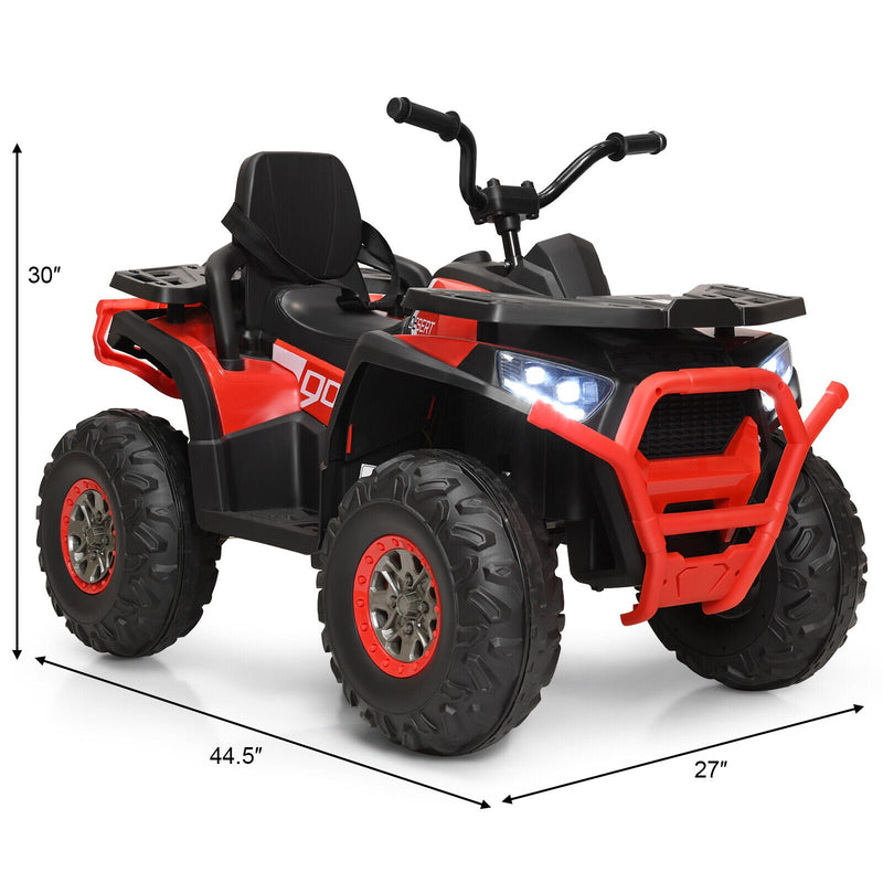 Red 12V Electric ATV Quad for Kids with 2 Speeds, MP3 Player, and LED Lights