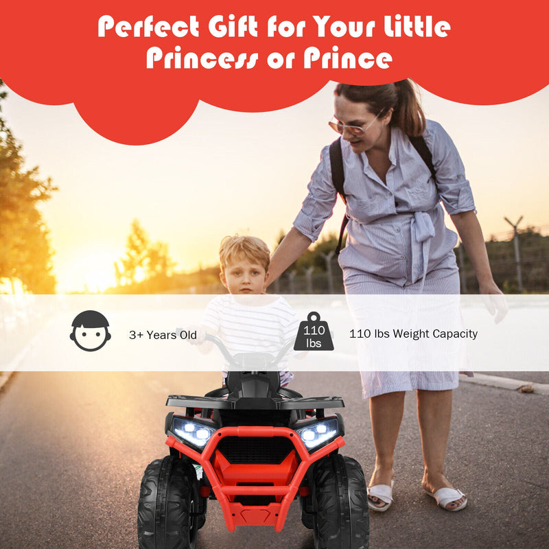 Red 12V Electric ATV Quad for Kids with 2 Speeds, MP3 Player, and LED Lights