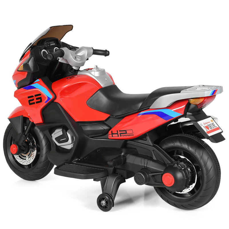 Red 12V Electric Kids Ride On Motorcycle with Training Wheels