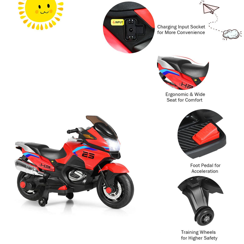 Red 12V Electric Kids Ride On Motorcycle with Training Wheels