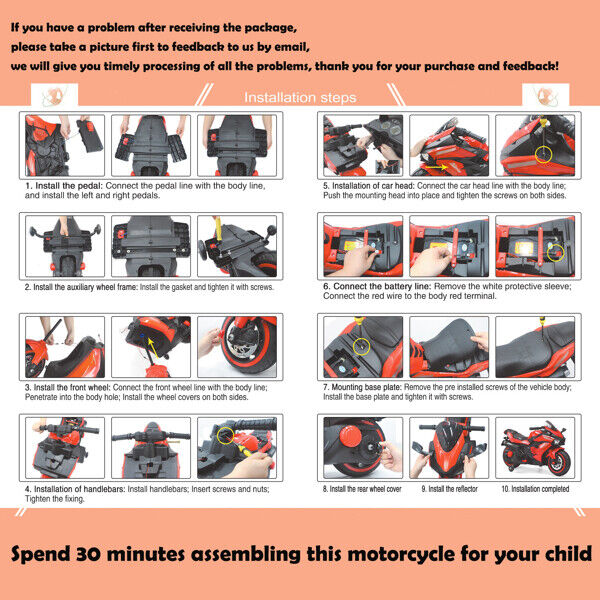 Red 12V Electric Motorbike for Kids with Training Wheels - Ride-On Motorcycle
