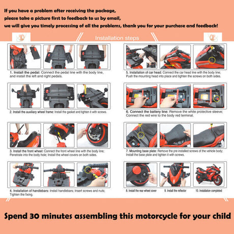 Red 12V Electric Motorbike for Kids with Training Wheels - Ride-On Motorcycle