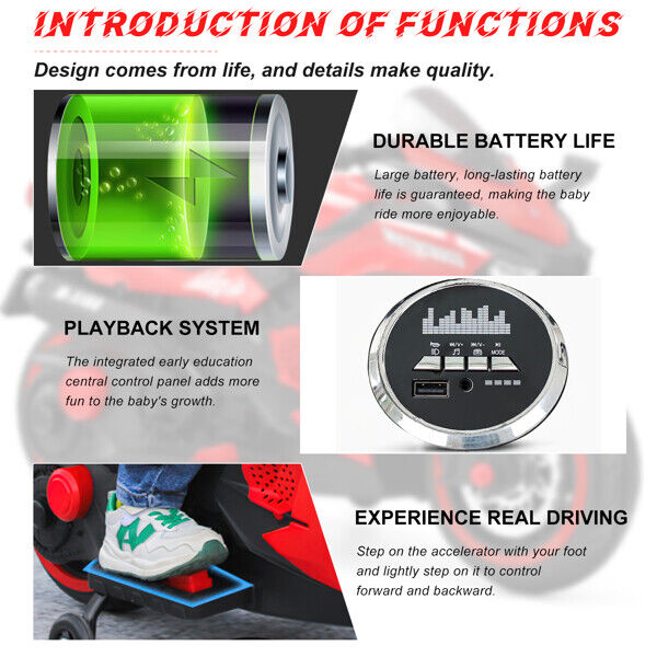 Red 12V Electric Motorbike for Kids with Training Wheels - Ride-On Motorcycle