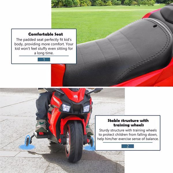 Red 12V Electric Motorbike for Kids with Training Wheels - Ride-On Motorcycle