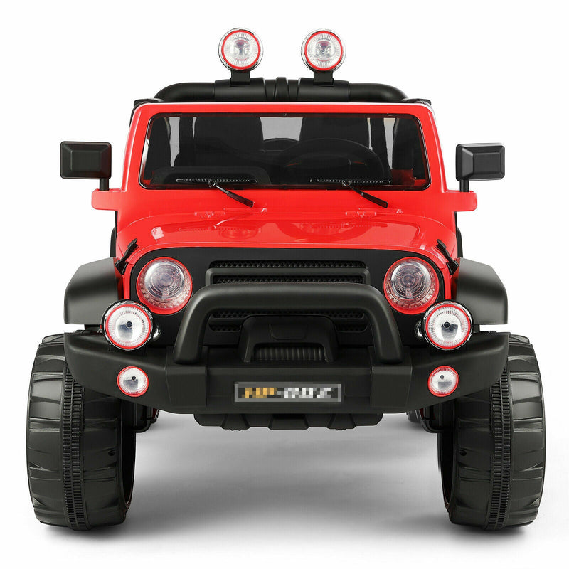 Red 12V Electric Ride-On Car with RC, LED Lights, USB, MP3, and Cover for Kids