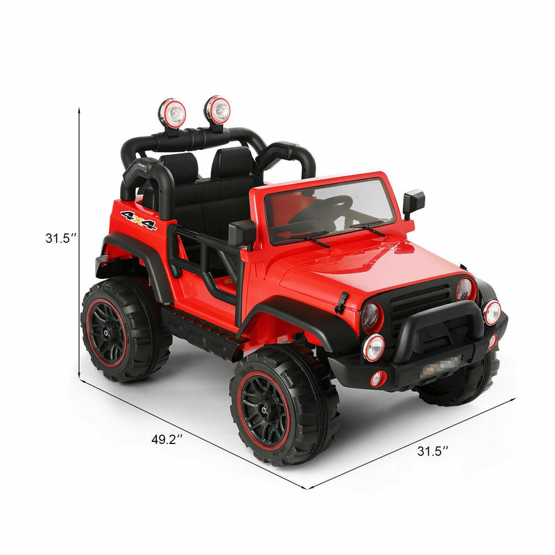 Red 12V Electric Ride-On Car with RC, LED Lights, USB, MP3, and Cover for Kids