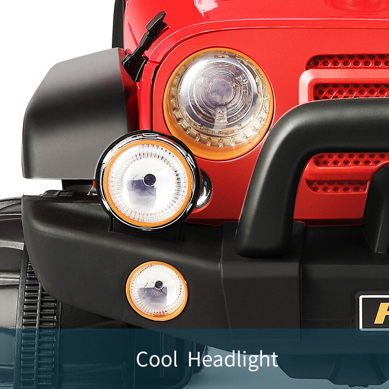 Red 12V Electric Ride-On Car with RC, LED Lights, USB, MP3, and Cover for Kids