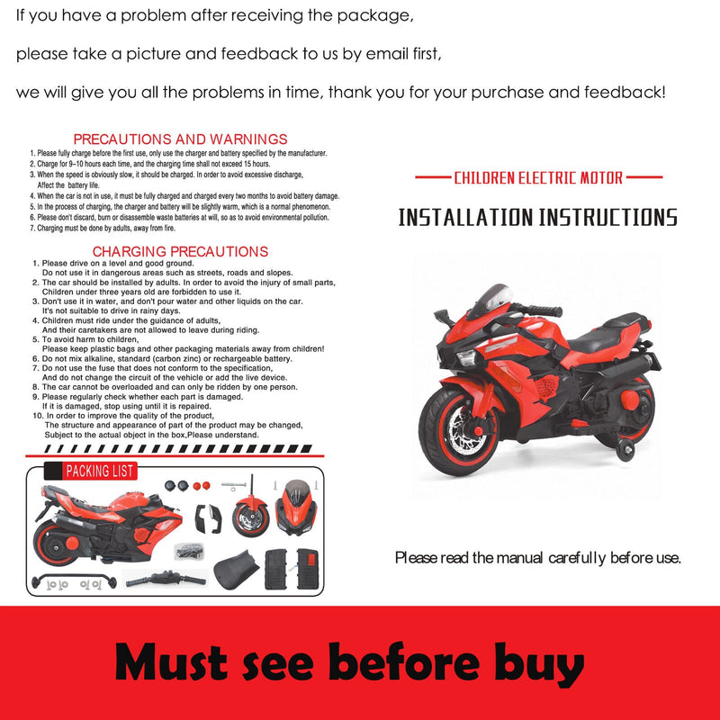 Red 12V Electric Ride-On Motorcycle for Kids