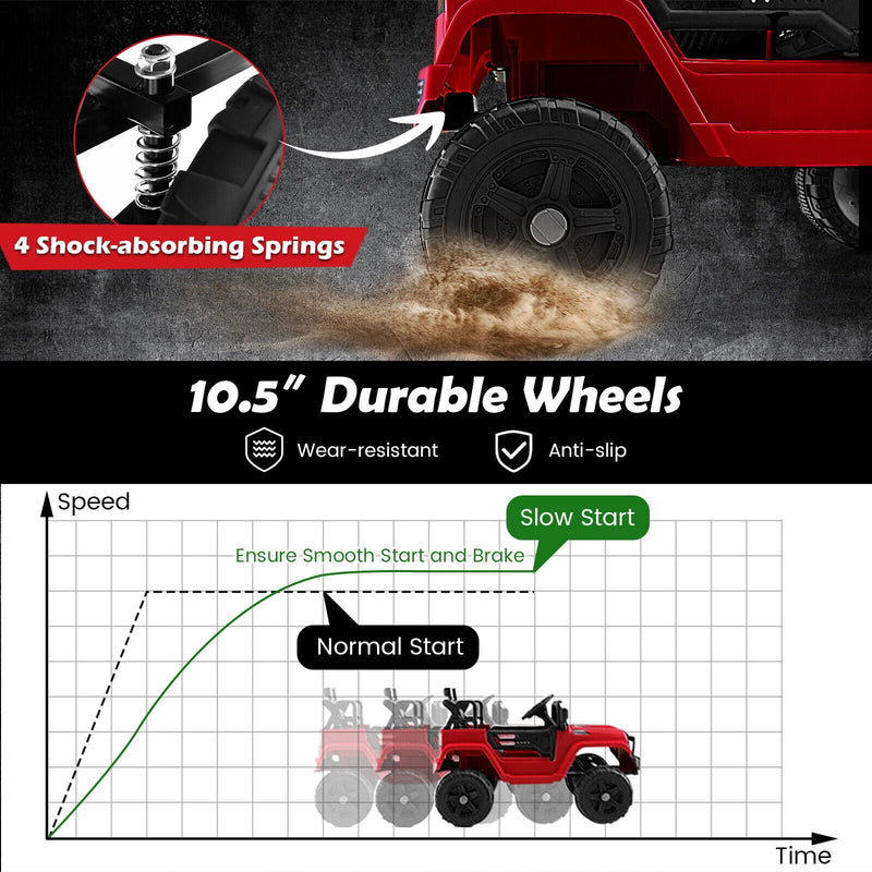 Red 12V Electric Ride-On Truck for Kids with Remote Control, Music, and Lights