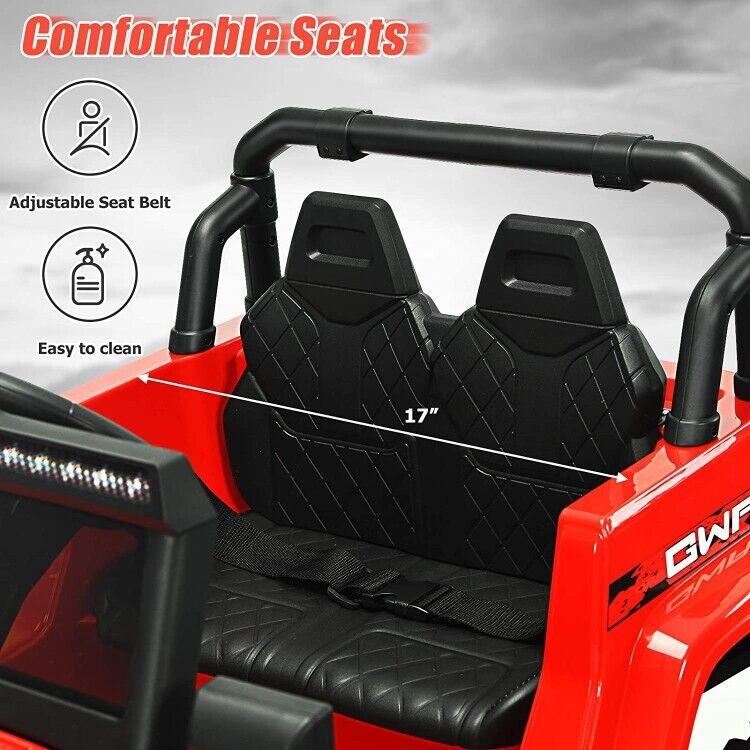 Red 12V Electric Ride-On Truck with Remote Control and LED Lights for Kids