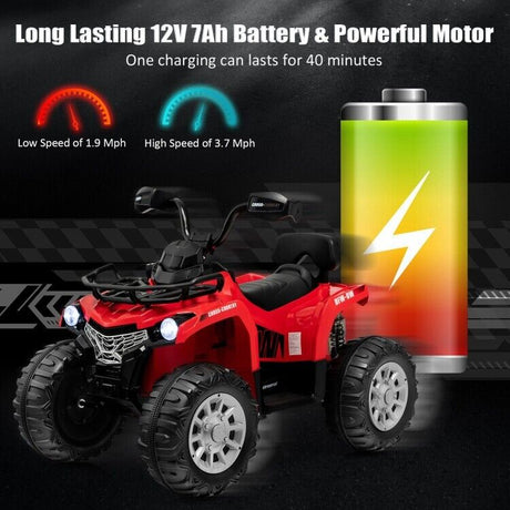 Red 12V Kids ATV Ride-On Car with MP3 Player and Headlights - Perfect Gift for Children