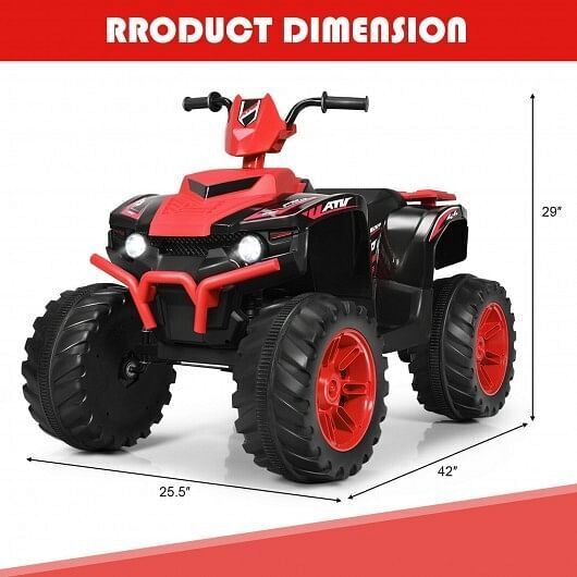 Red 12V Kids ATV with LED Lights and Treaded Tires