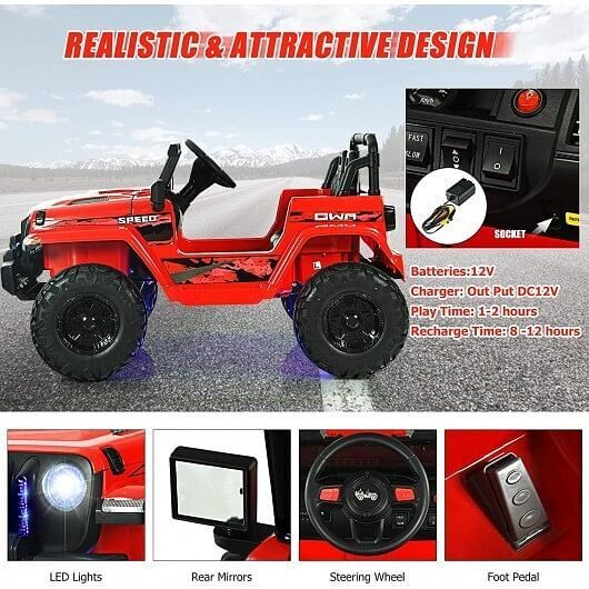 Red 12V Kids Ride-on Jeep Car with 2.4 G Remote Control