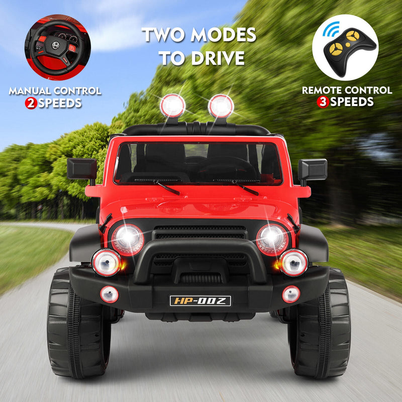 12V Two-Seater Electric Kids Ride On Car Truck with LED Lights, Music, Cover, and Remote Control