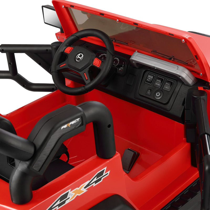 12V Two-Seater Electric Kids Ride On Car Truck with LED Lights, Music, Cover, and Remote Control