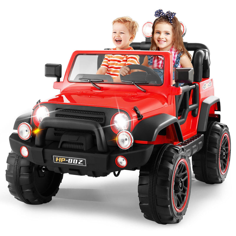 12V Double-Seater Electric Ride-On Truck for Kids with MP3, LED Lights, Cover, and Remote Control