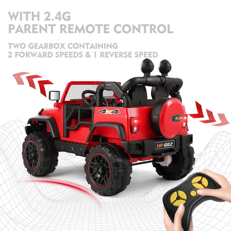 12V Red Kids Ride-On Truck with MP3, LED Lights, RC Control, and Cover