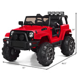 Red 12V Ride On Truck for Kids with Remote Control, MP3 Music, and LED Lights