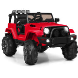 Red 12V Ride On Truck for Kids with Remote Control, MP3 Music, and LED Lights