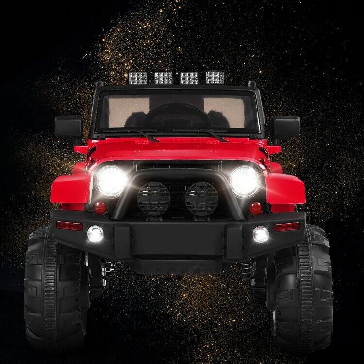 Red 12V Ride On Truck with Remote Control, MP3 Music, and LED Lights for Kids