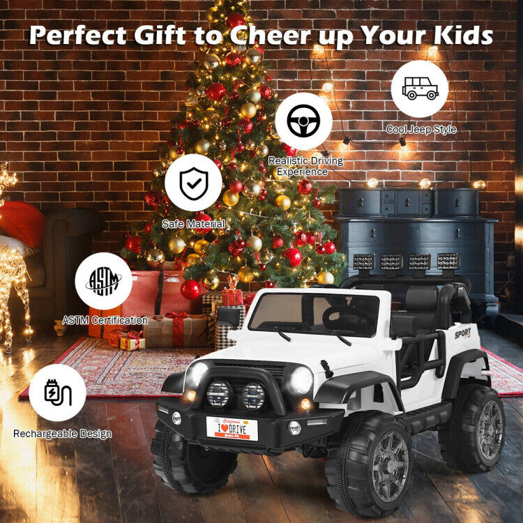 Red 2-Seater Ride on Car Truck with Remote Control, LED Lights, Storage, and USB Port for Kids