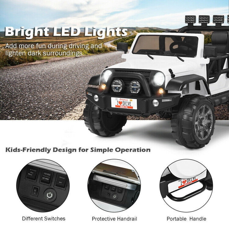 Red 2-Seater Ride on Car Truck with Remote Control, LED Lights, Storage, and USB Port for Kids