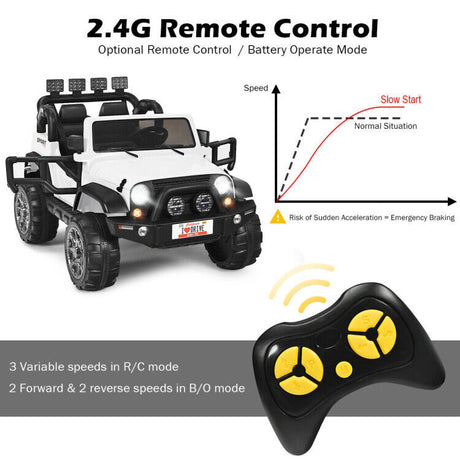 Red 2-Seater Ride on Car Truck with Remote Control, LED Lights, Storage, and USB Port for Kids