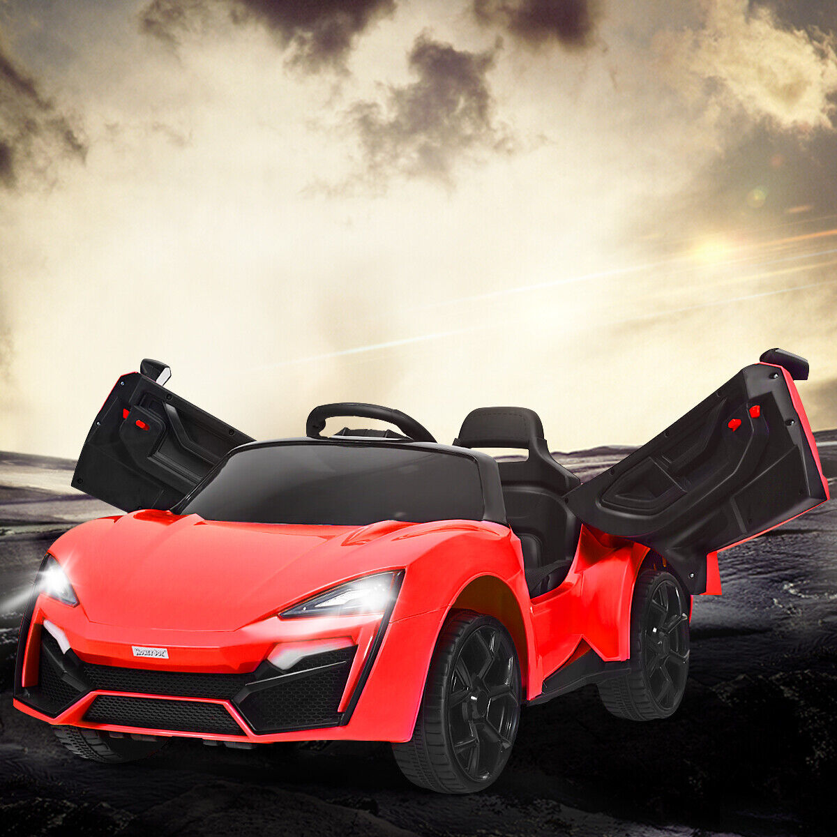 Red 2.4G RC Electric Ride-On Car for Kids with Light, Music, and Openable Doors