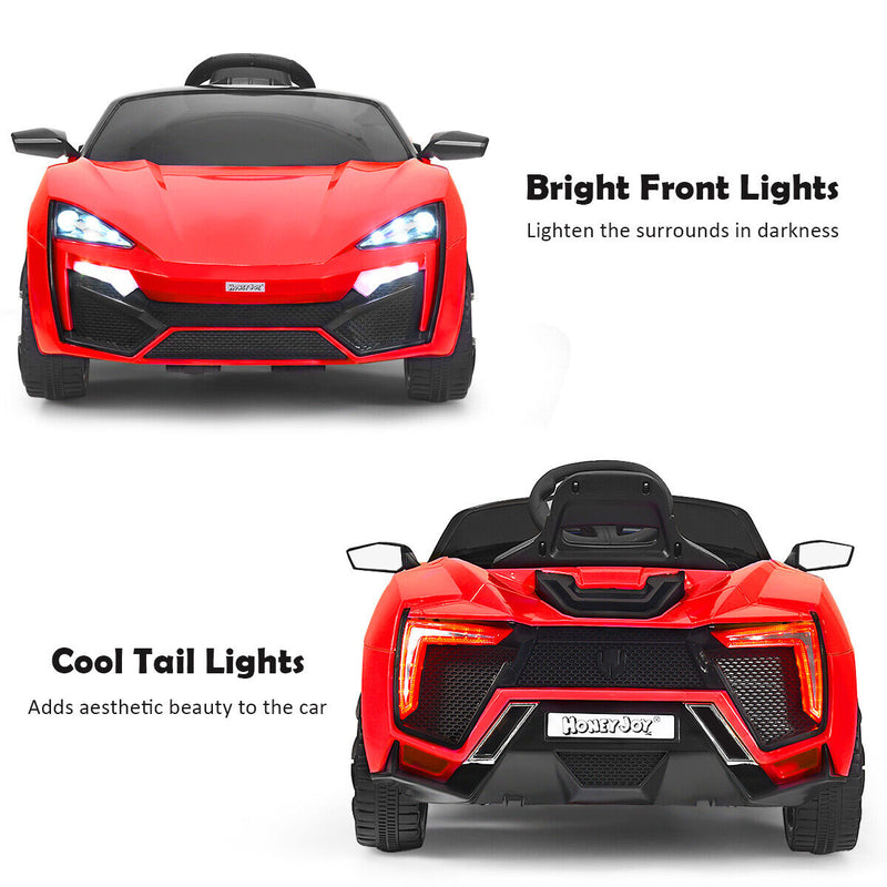 Red 2.4G RC Electric Ride-On Car for Kids with Light, Music, and Openable Doors