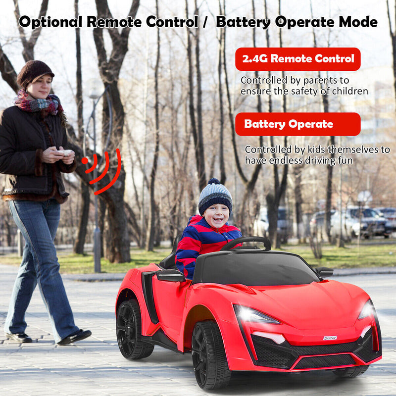 Red 2.4G RC Electric Ride-On Car for Kids with MP3, Lights, and Openable Doors