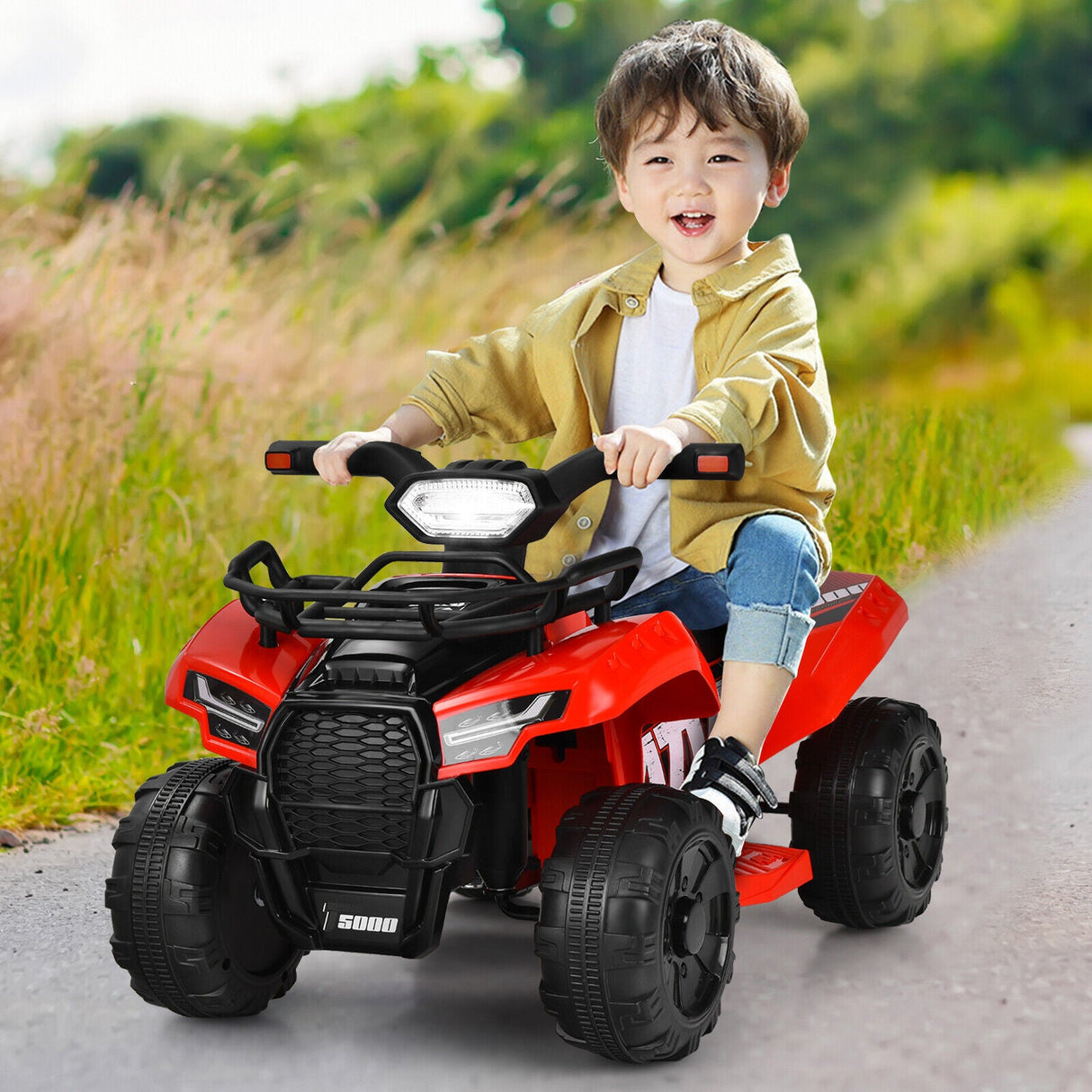 Red 6V ATV Quad Electric Ride On Car Toy for Toddlers with LED Light and MP3 Player