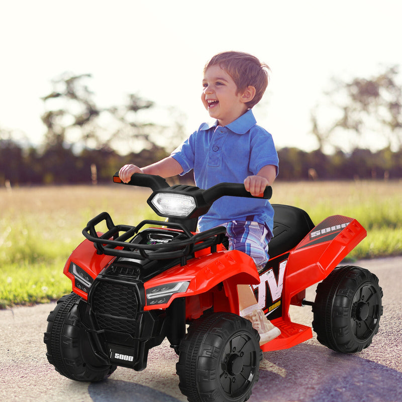 Red 6V Quad Ride-On Car for Kids with Music, Horn, and LED Lights
