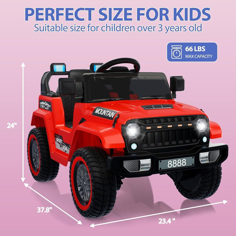 Red Electric 12V Battery Kids Ride On Jeep with Remote Control and Music - 3 Speed Options