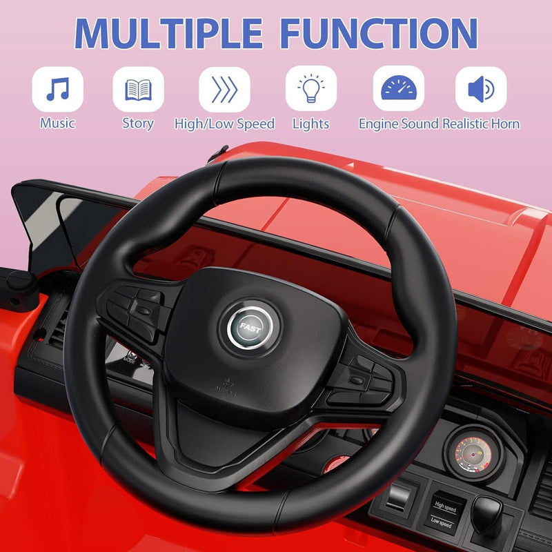 Red Electric 12V Battery Kids Ride On Jeep with Remote Control and Music - 3 Speed Options