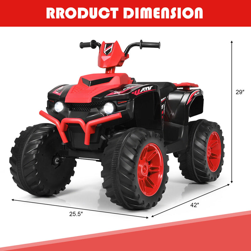 Red Electric Kids Ride On ATV with Music and LED Lights - 12V 4-Wheeler Quad