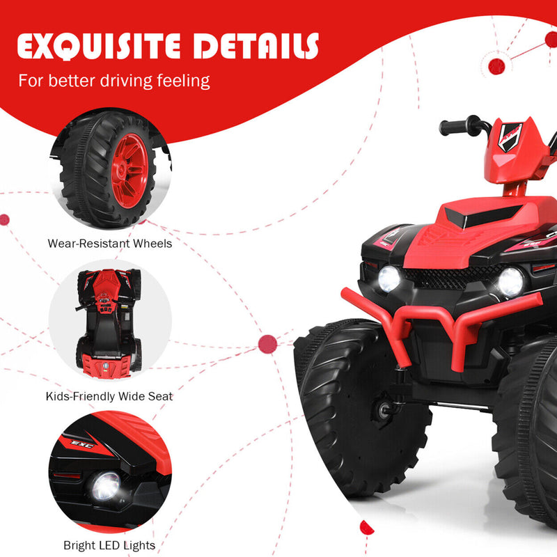 Red Electric Kids Ride On ATV with Music and LED Lights - 12V 4-Wheeler Quad