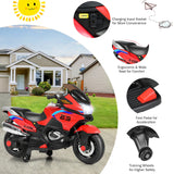 Red Electric Motor Bike for Kids with Training Wheels and Lights - 12V Ride On Motorcycle