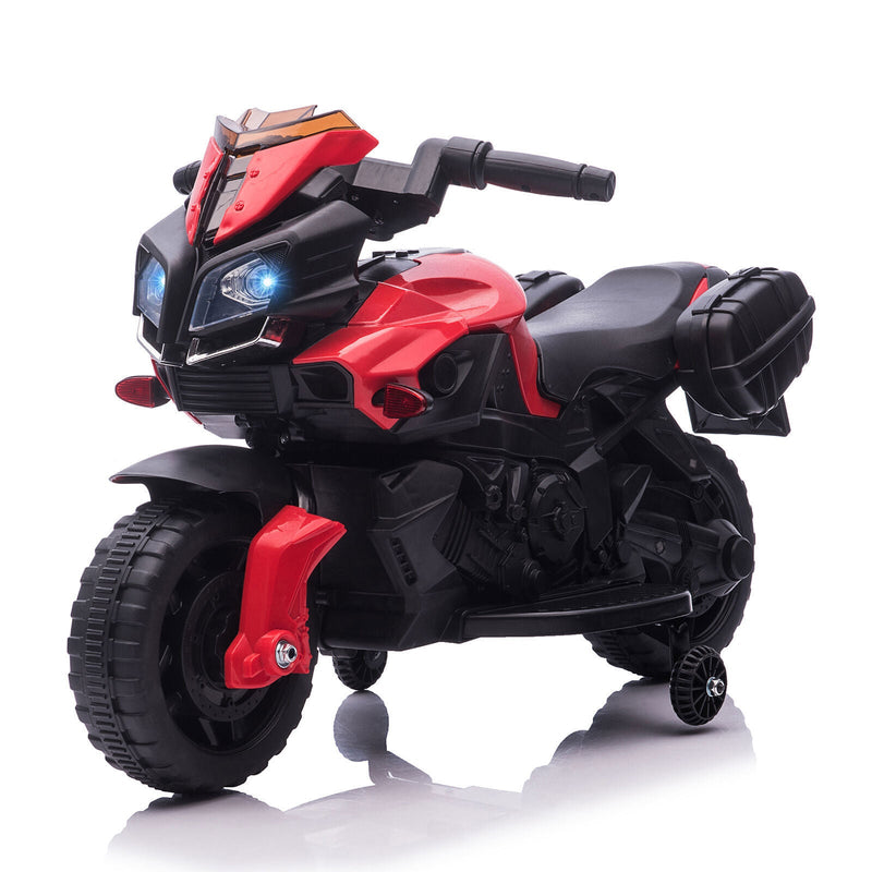 Red Electric Ride-On Motorcycle for Kids with Headlights and Training Wheels