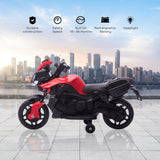 Red Electric Ride-On Motorcycle for Kids with Headlights and Training Wheels