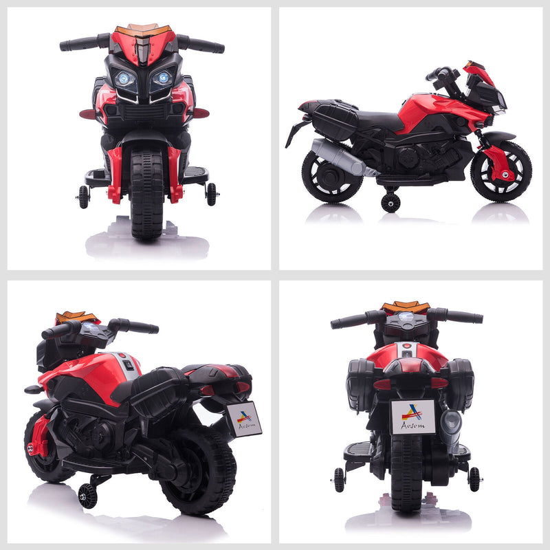 Red Electric Ride-On Motorcycle for Kids with Headlights and Training Wheels
